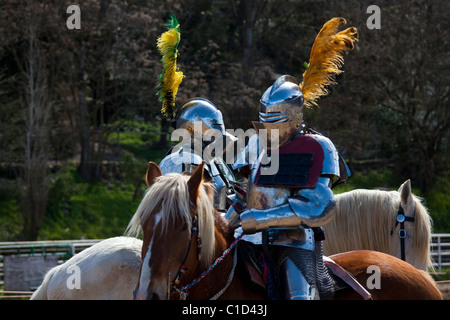 Two Knights at a Jousting contest waiting to do battle with each other at the Sonora California Celtic Faire Stock Photo