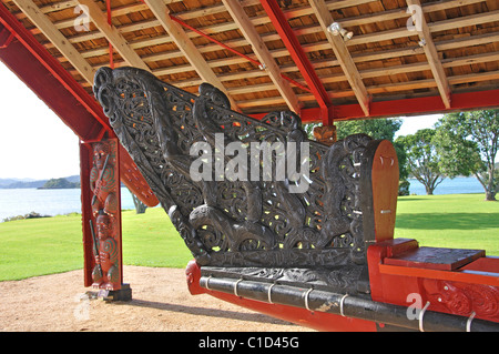 Ngatokimatawhaorua Canoe, Hobson's Beach, Waitangi Treaty Ground, Waitangi, Bay of Islands, Northland, North Island, New Zealand Stock Photo