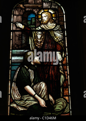 Epsom Surrey England Christchurch Stained Glass Window Of Jesus Christ Stock Photo