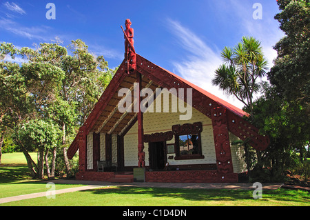 Te Whare Runanga Meeting House, Waitangi Treaty Grounds, Waitangi, Bay of Islands, Northland Region, North Island, New Zealand Stock Photo