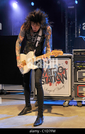 Trace Cyrus, brother of Miley Cyrus and singer of Metro Station performs live at the Pompano Beach Amphitheater Pompano Beach, Stock Photo