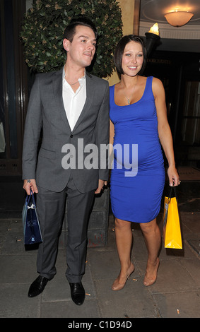 Matt Willis and his pregant wife Emma Griffiths leaving the Dorchester Hotel, having attended a party London, England - Stock Photo
