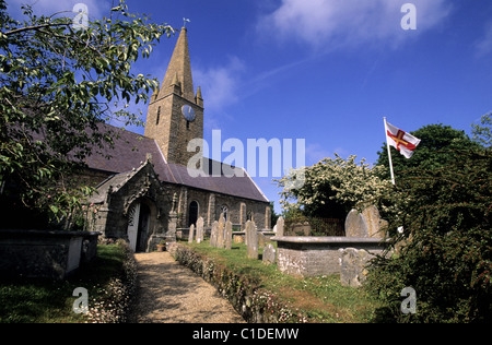 United Kingdom, Channel Islands, Guernsey Island, St-Martin church and Guernsey Island, flag Stock Photo