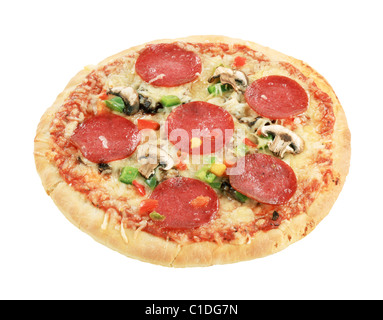 Salami pizza isolated on white