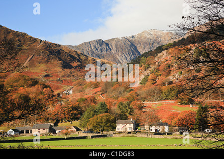 View to Mount Snowdon and the Watkin Path route in Snowdonia National Park. Bethania, Nant Gwynant, Gwynedd, North Wales, UK, Britain. Stock Photo