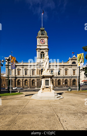 Ballarat Australia / The 1872 Town Hall and Queen Victoria Monument. Stock Photo