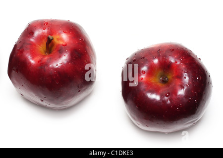 Two apples with drop of water insulated on white background Stock Photo
