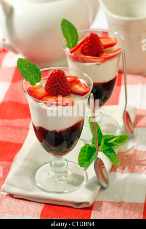 Yogurt with strawberries. Recipe available. Stock Photo