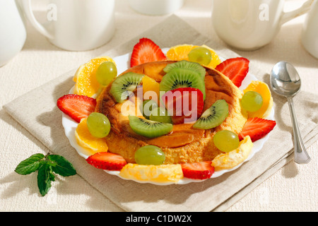 Pudding with fruits. Recipe available. Stock Photo