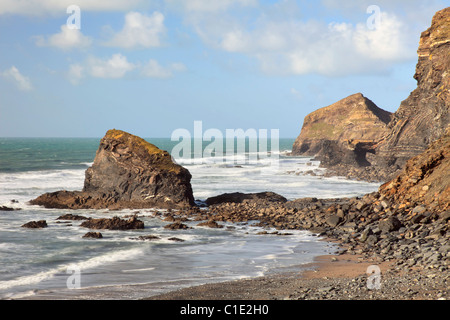 Samphire Rock on The Strangles Beach near Crackington Haven in North Cornwall Stock Photo