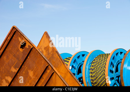 Undersea electric cabling to be used on the Walney offshore wind farm off Barrow in Furness, Cumbria. Stock Photo