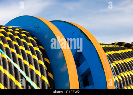 Undersea electric cabling to be used on the Walney offshore wind farm off Barrow in Furness, Cumbria. Stock Photo