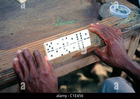 Dominican Republic, Samana Province, Sanchez, fishermen playing dominoes Stock Photo