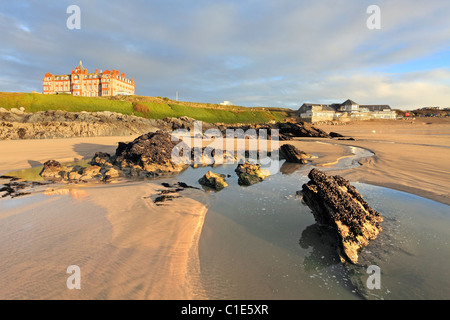 The view inland from Newquay Fistral Beach Stock Photo