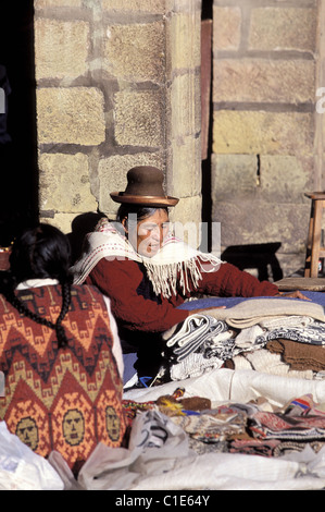 Peru, Cuzco Department, Cuzco City,handicraft seller in an archway Stock Photo