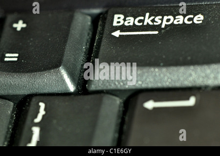 Close up of a computer keyboard with 'backspace' in focus Stock Photo