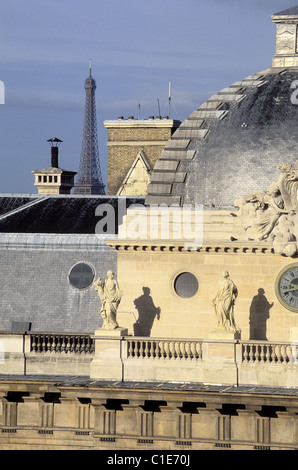 France, Paris, Ile de la Cite, roof of the Palais de Justice (Law Courts) and the Eiffel Tower Stock Photo