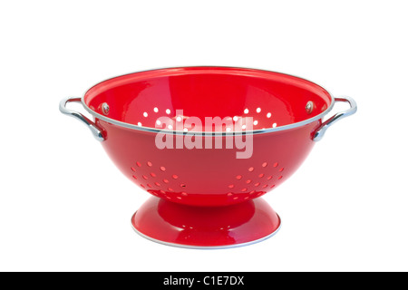 Red empty colander isolated over white background Stock Photo