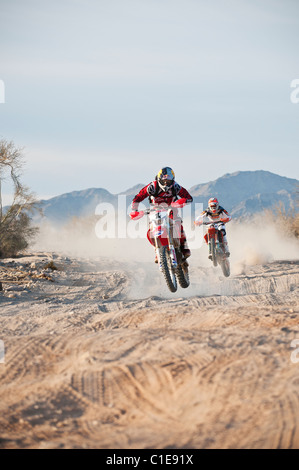 JCR Honda 1x Kendall Norman takes lead from KTM 4x Kurt Caselli near mile 30, 2011 San Felipe Baja 250 Stock Photo