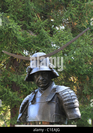 Sendai,Japan,October 31st 20006: A bust of the Daimyo Date Masamune which founded the Sendai city in 1600. Stock Photo