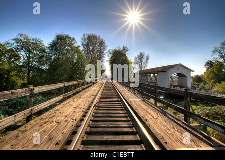 Railroad Track Bridge Over Thomas Creek Oregon 2 Stock Photo