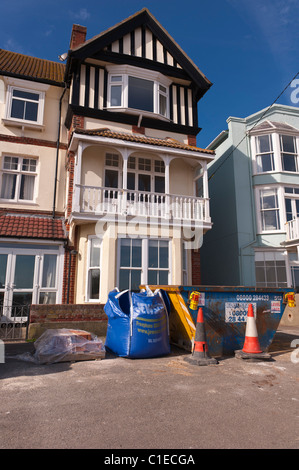 Maintenance work being done on a house on the seafront in Aldeburgh , Suffolk , England , Britain , Uk Stock Photo