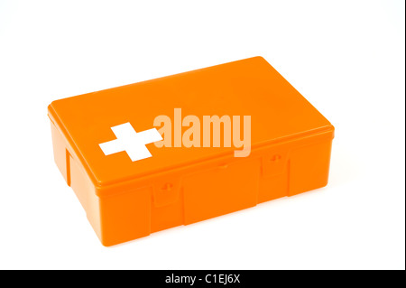 Detail of closed first aid kit isolated on white background Stock Photo