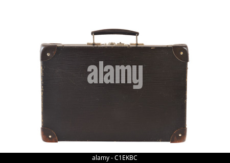 Old retro-styled travel suitcase isolated on white background Stock Photo