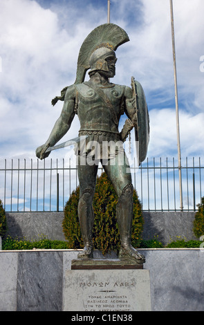 Statue of Leonidas, legendary ancient Spartan warrior king, in front of the National Stadium of Sparta, Lakonia, Greece Stock Photo