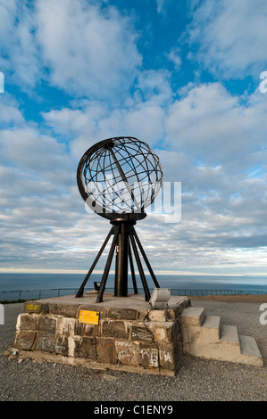 The globe on Nordkapp (Cape North) Stock Photo