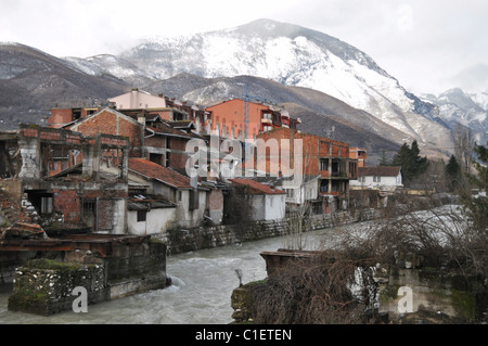 Destroyed bridge in the Peja (Pec) center, Kosovo Stock Photo