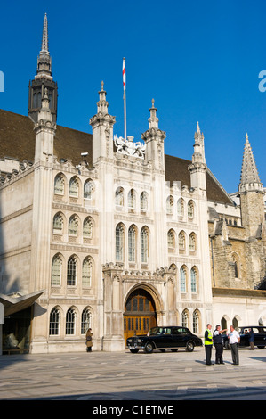 City of London , Guildhall entrance to function hall with Lord Mayors official car 1984  Rolls Royce , part dated back to 1441 Stock Photo