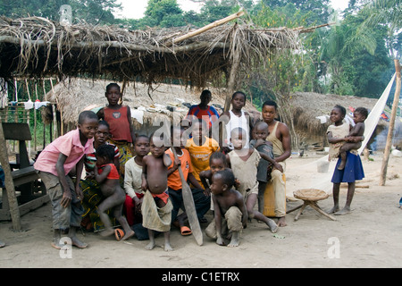 Refugee camp near Betou ,Ubangi River ,Republic of the Congo Stock Photo