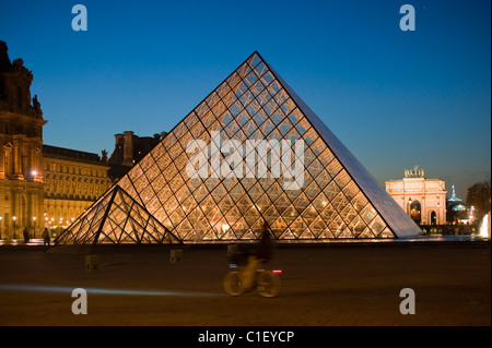 Paris, France - Pyramid at The Louvre Museum, Lit up at Night, (Credit Architect: I.M. PEI) Stock Photo