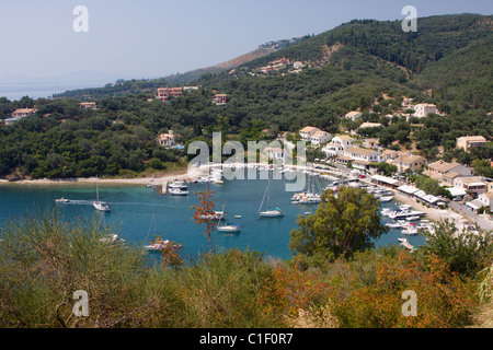 The harbour at Agios Stefanos AKA San Stefanos in the North East of Corfu Stock Photo