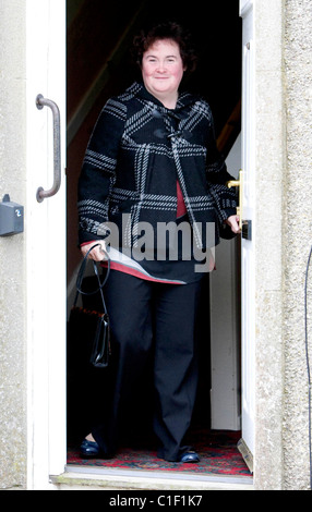 Britain's Got Talent' phenomenon Susan Boyle in high spirits while leaving her home West Lothian, Scotland - 04.05.09 Stock Photo