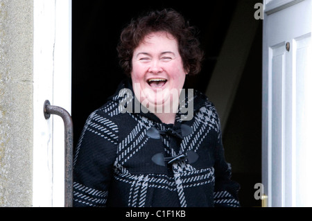 Britain's Got Talent' phenomenon Susan Boyle in high spirits while leaving her home West Lothian, Scotland - 04.05.09 Stock Photo