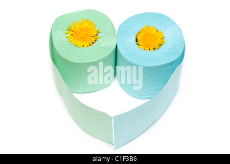 Two rolls of the toilet paper in the manner of heart with yellow colour Stock Photo