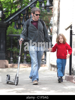 Matthew Broderick plays the doting father as he takes son James Broderick to school New York City, USA - 11.05.09 Stock Photo