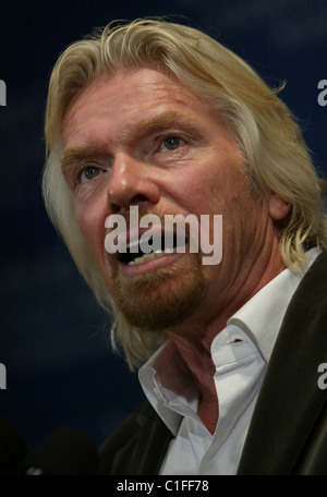 Sir Richard Branson, President of Virgin Atlantic gives a speech on 'The Crisis In Aviation - 25 Years After Virgin Atlantic Stock Photo