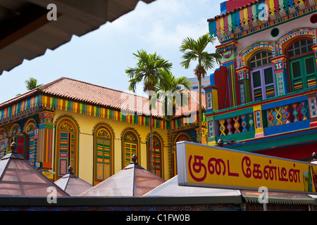 Colourful heritage buildings in Little India Singapore Stock Photo