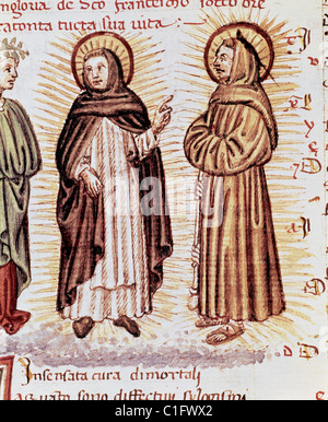 St. Francis of Assisi (Giovanni Francesco di Bernardone) (1181-1226). Founder of the Franciscans. To his right, St. Dominic. Stock Photo