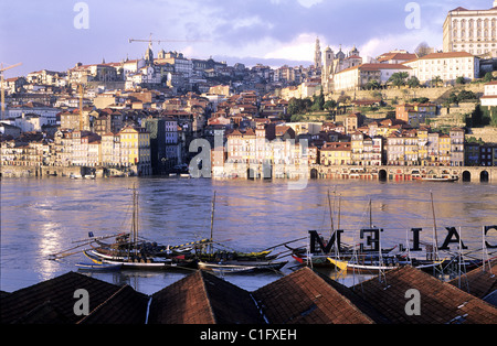 Portugal, Porto, the city seen from Vila Nova de Gaia warehouses Stock Photo