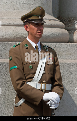 Honour guard at the Palacio de La Moneda, a former colonial mint, now the seat of the President, Civic District, Santiago, Chile Stock Photo
