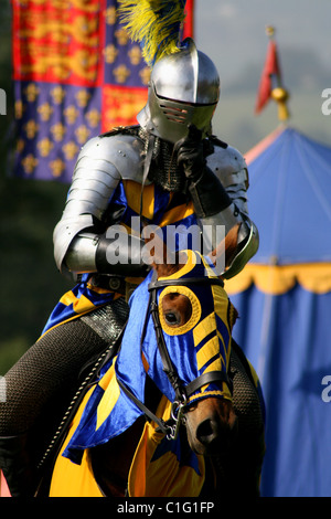 Mounted medieval knight in jousting re-enactment Stock Photo
