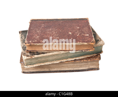 Old books with wear and tear isolated on white background Stock Photo