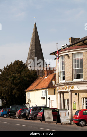 Stockbridge Grosvenor hotel and church spire Stock Photo