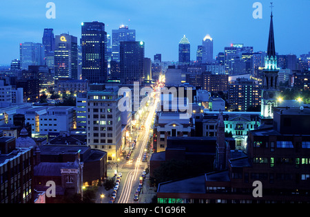 Canada Quebec Montreal Ste Catherine Street shops people Stock Photo ...