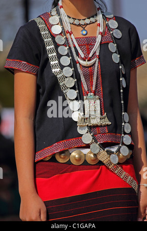 Traditional Ponung Dance of Adi tribes during Namdapha Eco Cultural Festival, Miao, Arunachal Pradesh, India Stock Photo