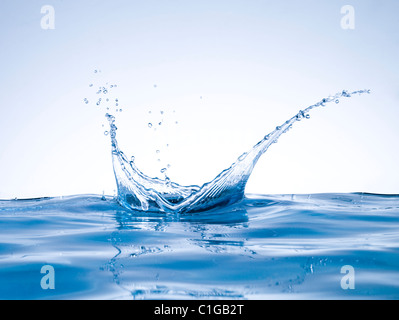 abstract blue color water splash crown shape isolated on empty clean background, studio photo big size and resolution Stock Photo